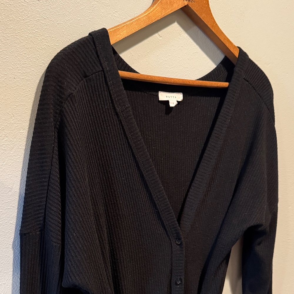 VETTA Capsule The Long Cardigan Black Ribbed Button-Front with Tie Waist Dress - Picture 9 of 12